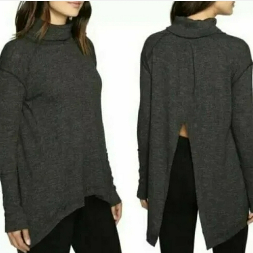 We the Free People Charcoal Gray Knit Split Back Turtleneck Sweater Size S